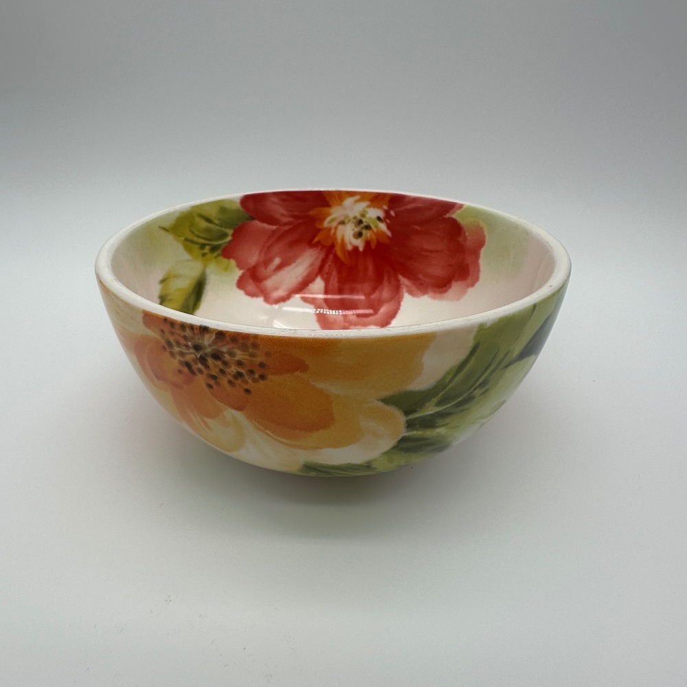 Pier 1 Imports Amelia Ironstone Bowl Floral Hand Painted Red Orange 6 Inch